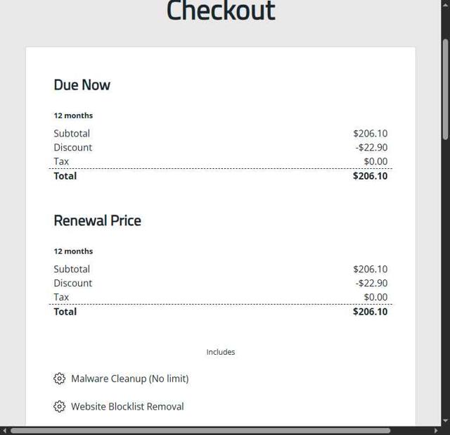 Sucuri checkout page showing Sucuri discount code box | Screenshot taken by SimplyCodes community member on Aug 4, 2025