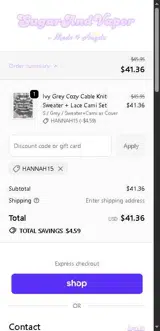 HANNAH15 coupon verification screenshot
