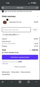 LADY_FOR_LIBERTY coupon verification screenshot