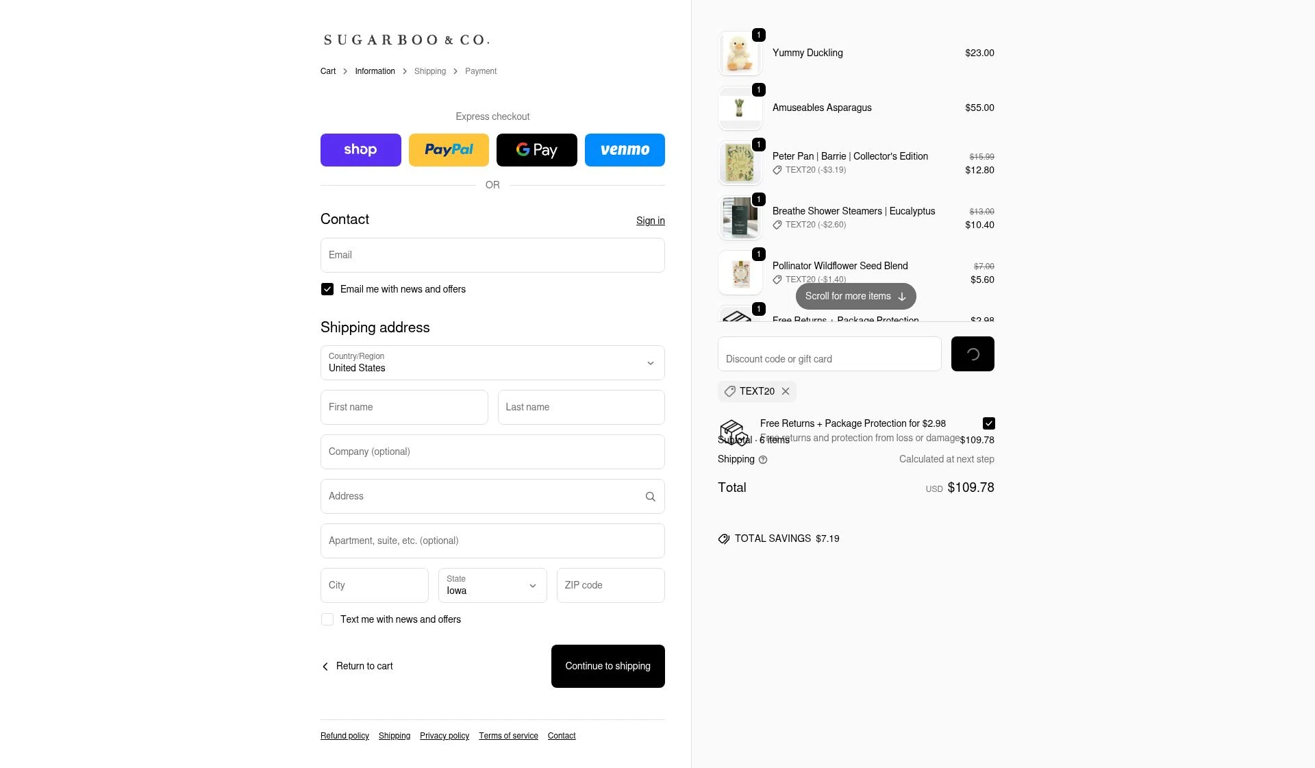 Sugarboo and Co checkout page showing Sugarboo and Co discount code box | Screenshot taken by SimplyCodes community member on Feb 2, 2026