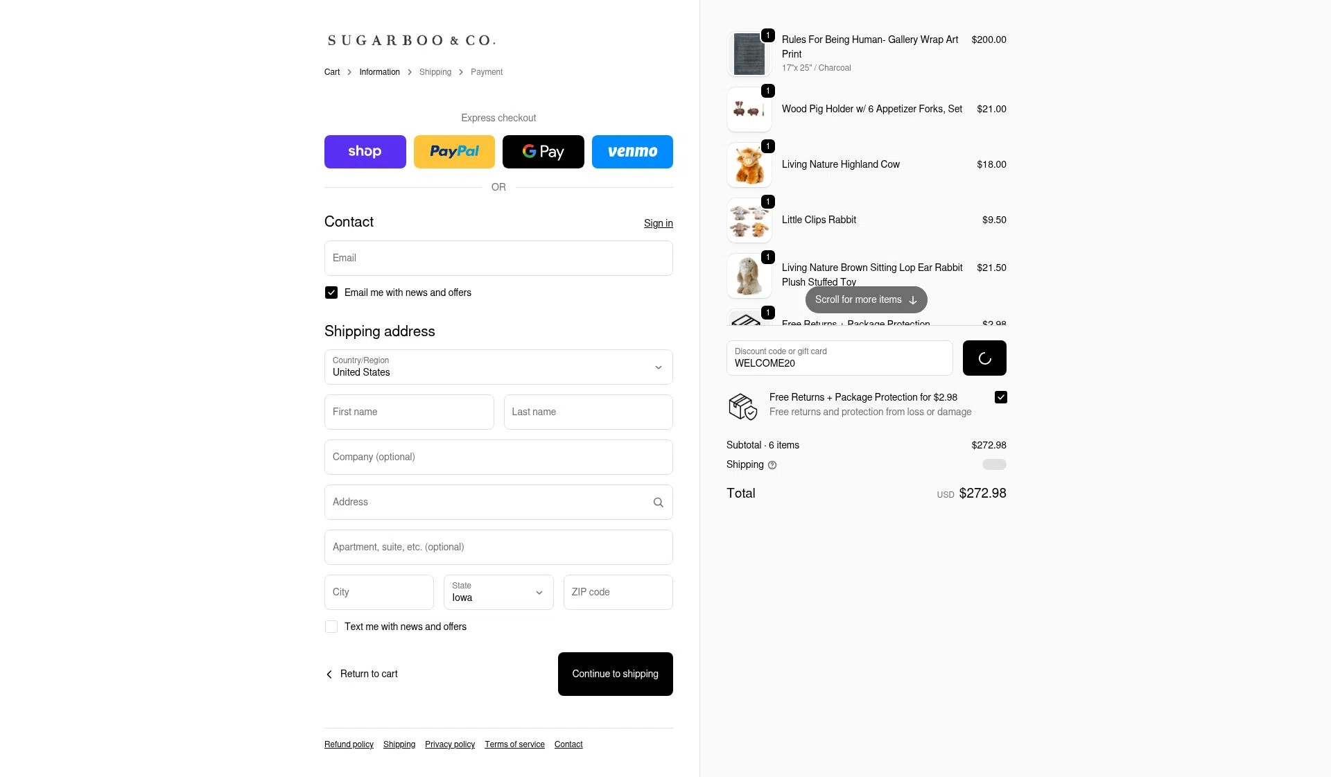 Sugarboo and Co checkout page showing Sugarboo and Co discount code box | Screenshot taken by SimplyCodes community member on Feb 6, 2026