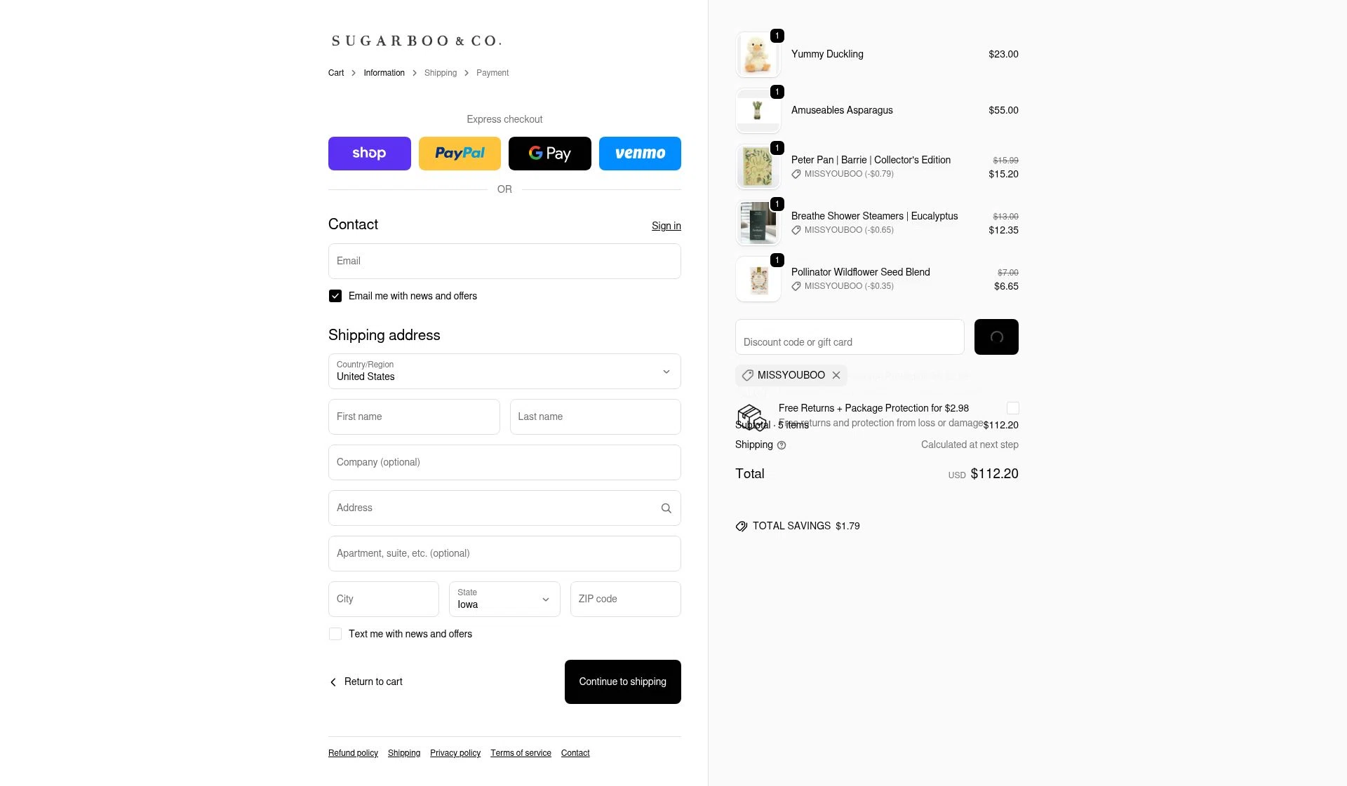 Sugarboo and Co checkout page showing Sugarboo and Co discount code box | Screenshot taken by SimplyCodes community member on Feb 2, 2026