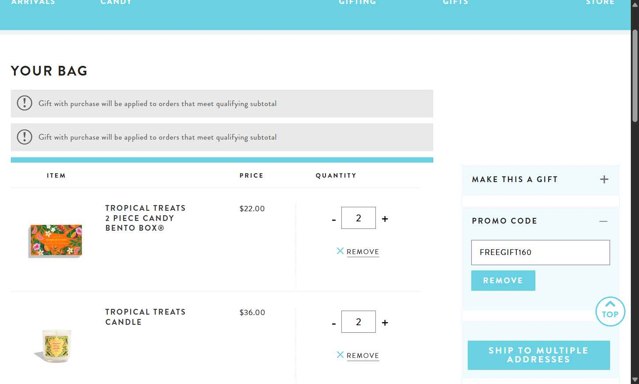Sugarfina checkout page showing Sugarfina promo code box | Screenshot taken by SimplyCodes community member on Aug 19, 2025