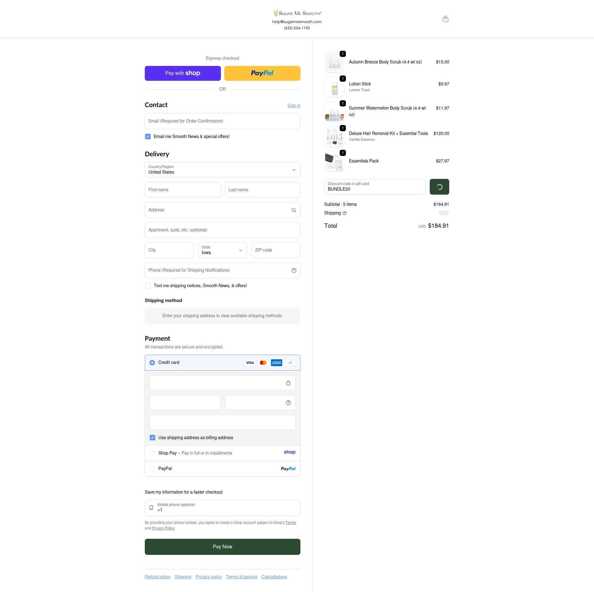 Sugar Me Smooth checkout page showing Sugar Me Smooth promo code box | Screenshot taken by SimplyCodes community member on Jan 10, 2026