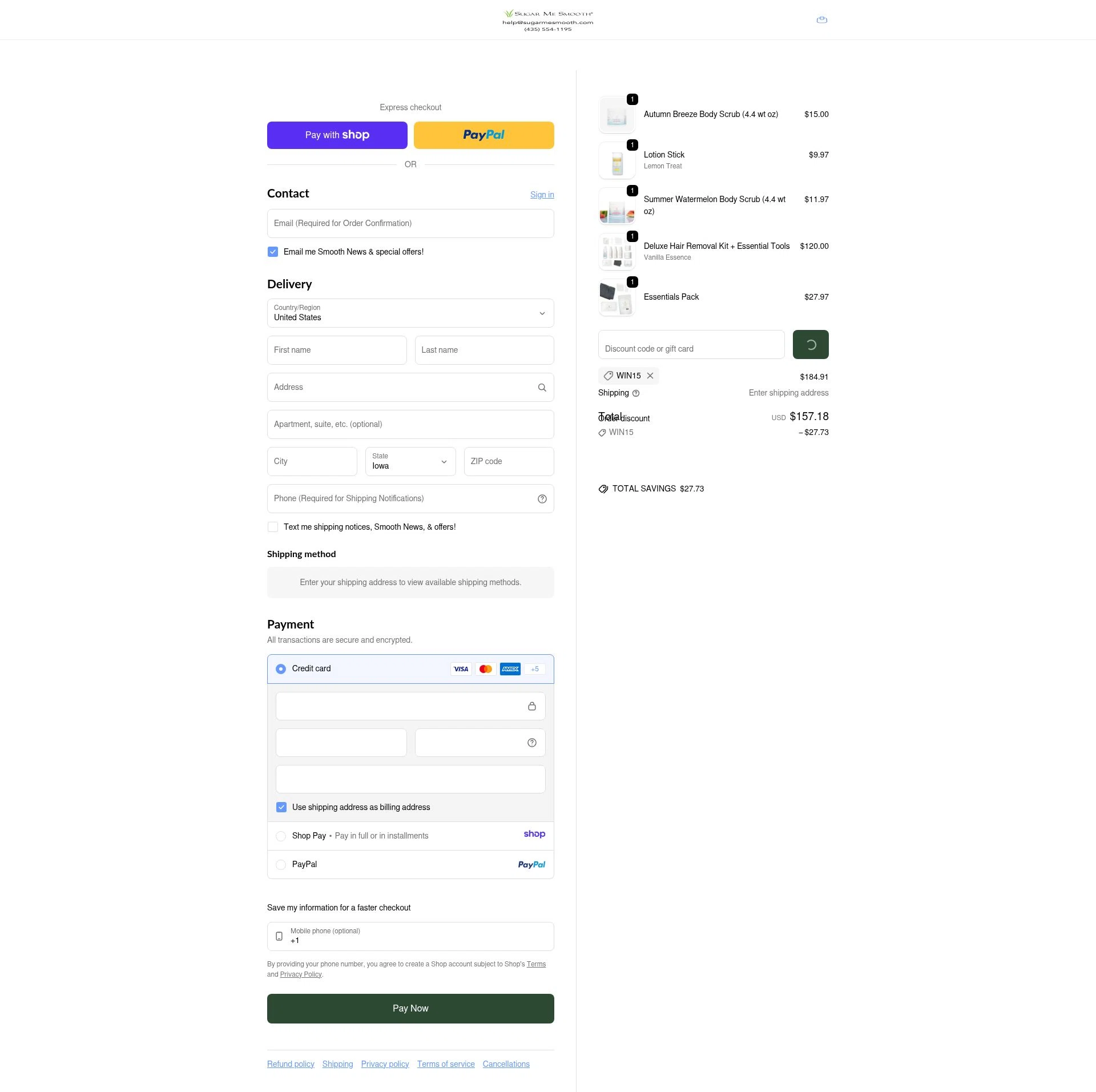 Sugar Me Smooth checkout page showing Sugar Me Smooth promo code box | Screenshot taken by SimplyCodes community member on Jan 10, 2026