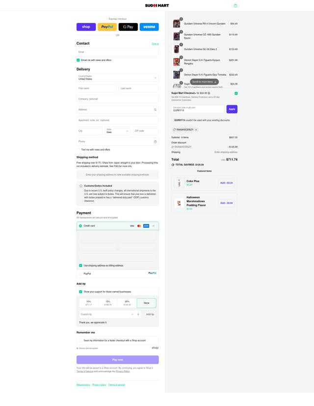 Sugoi Mart checkout page showing Sugoi Mart discount code box | Screenshot taken by SimplyCodes community member on Sep 10, 2025