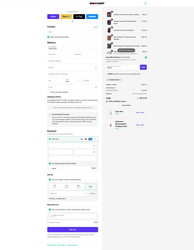 Sugoi Mart checkout page showing Sugoi Mart discount code box | Screenshot taken by SimplyCodes community member on Sep 10, 2025