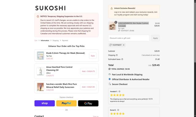 Sukoshi Mart checkout page showing Sukoshi Mart discount code box | Screenshot taken by SimplyCodes community member on Sep 9, 2025