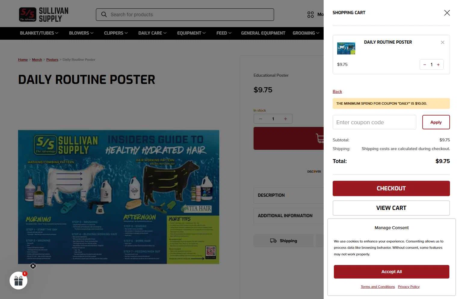 Sullivan Supply checkout page showing Sullivan Supply coupon code box | Screenshot taken by SimplyCodes community member on Jan 3, 2026