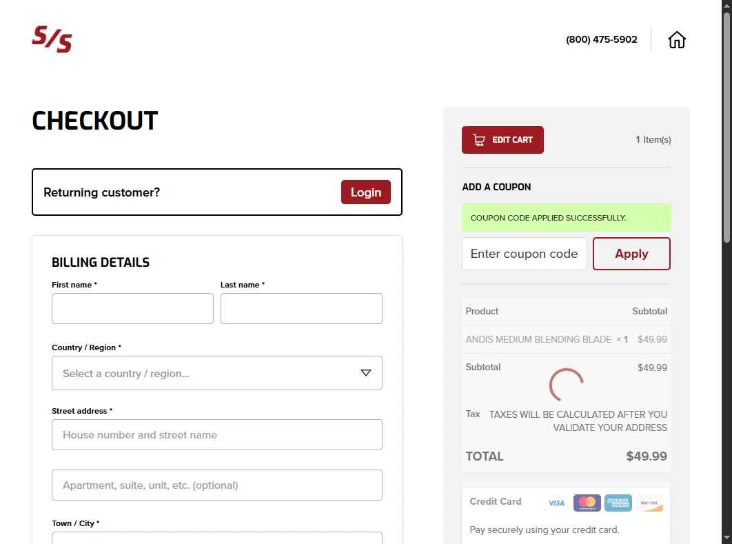 Sullivan Supply checkout page showing Sullivan Supply coupon code box | Screenshot taken by SimplyCodes community member on Dec 2, 2025