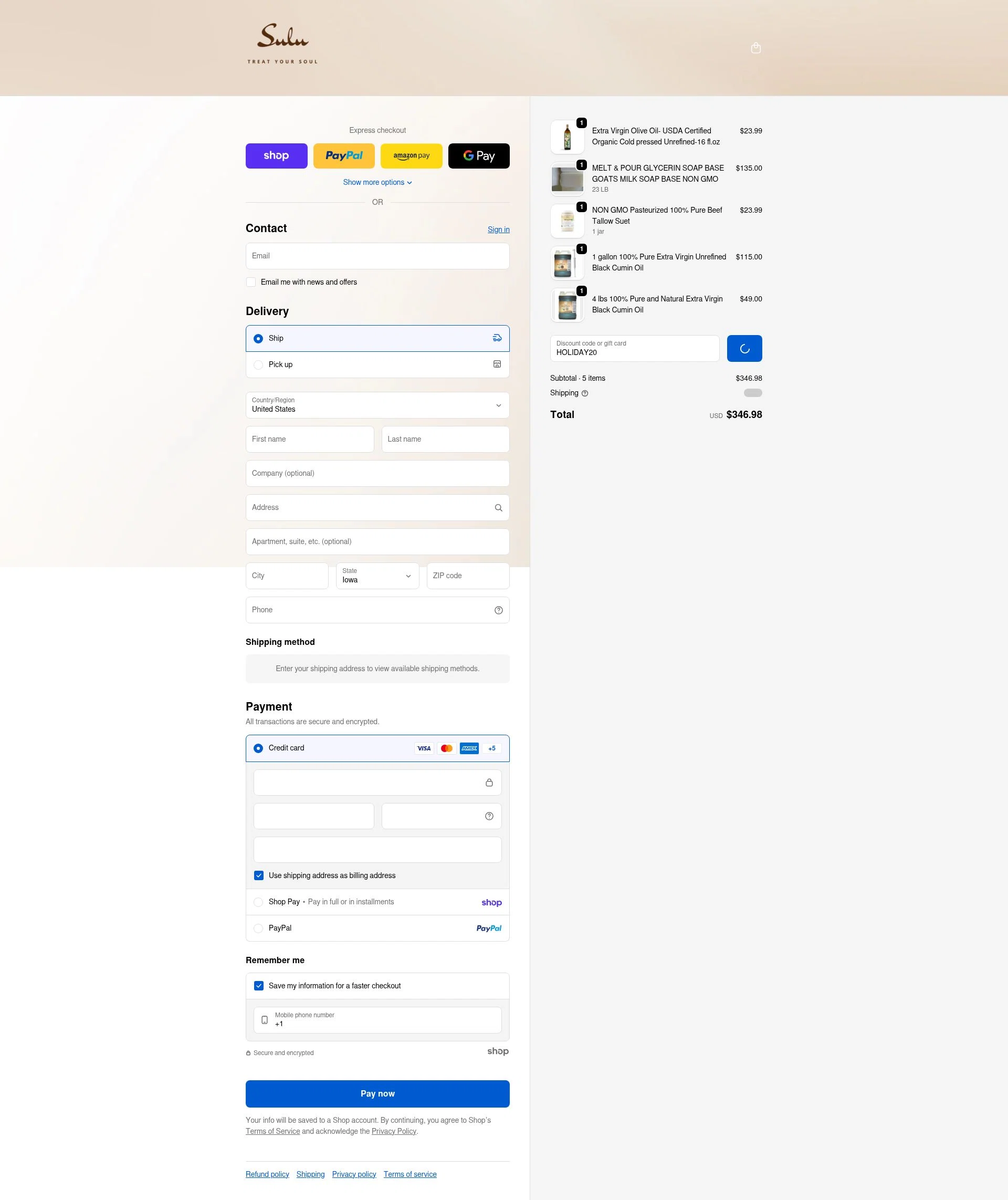 Sulu Organics checkout page showing Sulu Organics discount code box | Screenshot taken by SimplyCodes community member on Jan 26, 2026