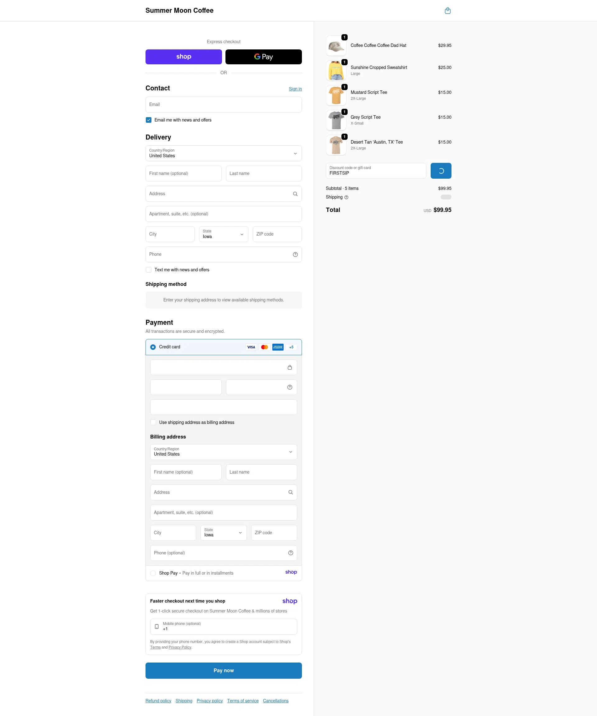 Summer Moon Coffee checkout page showing Summer Moon Coffee discount code box | Screenshot taken by SimplyCodes community member on Jan 12, 2026
