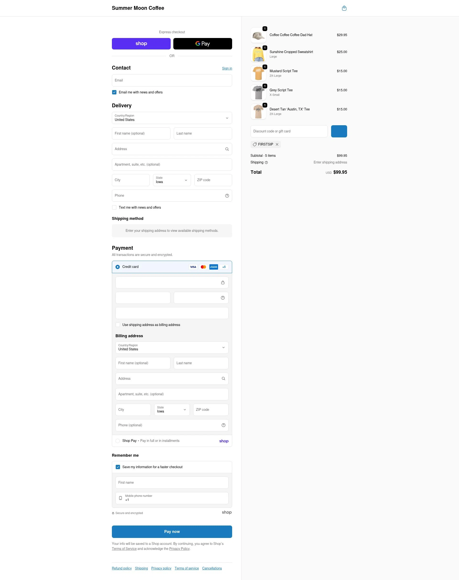 Summer Moon Coffee checkout page showing Summer Moon Coffee discount code box | Screenshot taken by SimplyCodes community member on Jan 22, 2026