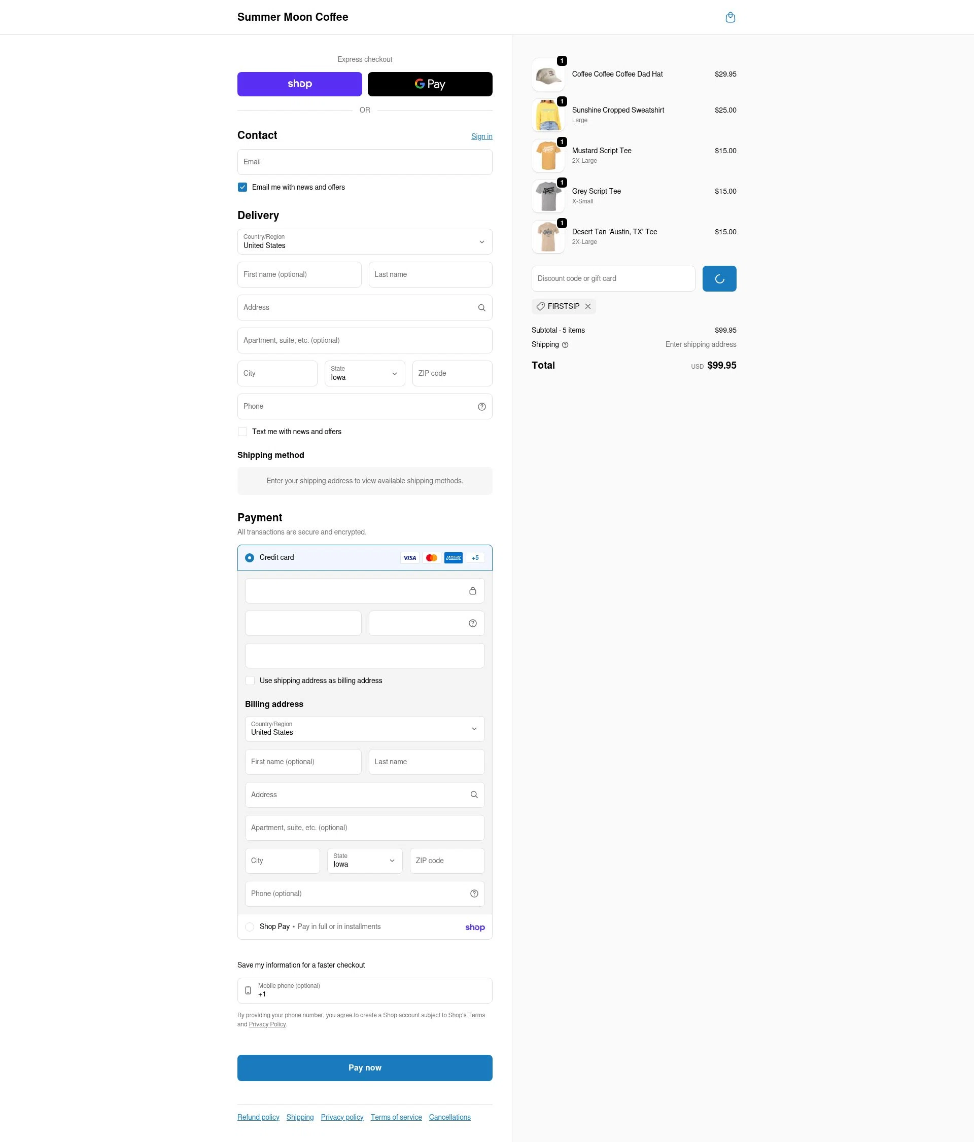 Summer Moon Coffee checkout page showing Summer Moon Coffee discount code box | Screenshot taken by SimplyCodes community member on Jan 31, 2026