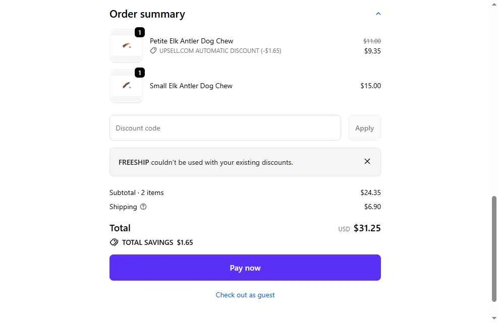 Summit Dog Chews checkout page showing Summit Dog Chews promo code box | Screenshot taken by SimplyCodes community member on Jan 11, 2026