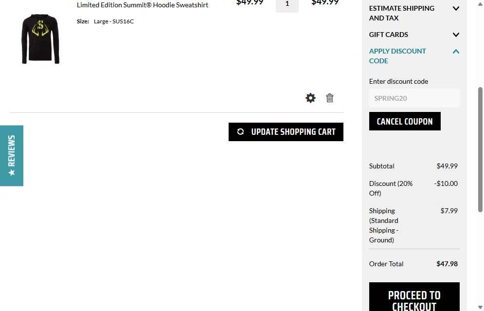 Summit Treestands checkout page showing Summit Treestands promo code box | Screenshot taken by SimplyCodes community member on Jun 8, 2025