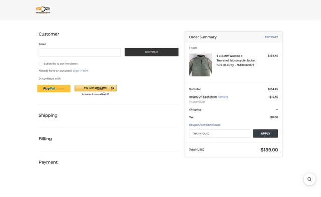 Sun Coast Cycle Sports checkout page showing Sun Coast Cycle Sports promo code box | Screenshot taken by SimplyCodes community member on Jul 15, 2025