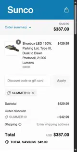 SUMMER10 coupon verification screenshot