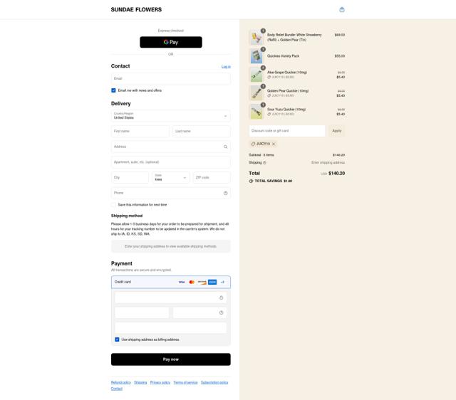 Sundae Flowers checkout page showing Sundae Flowers discount code box | Screenshot taken by SimplyCodes community member on Aug 28, 2025