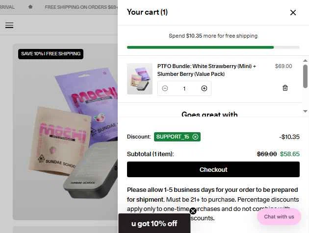 Sundae Flowers checkout page showing Sundae Flowers discount code box | Screenshot taken by SimplyCodes community member on Dec 18, 2025