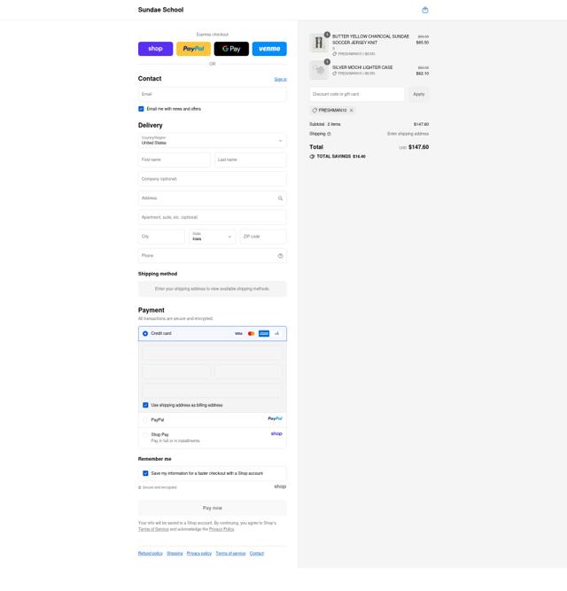 Sundae School checkout page showing Sundae School promo code box | Screenshot taken by SimplyCodes community member on Sep 12, 2025