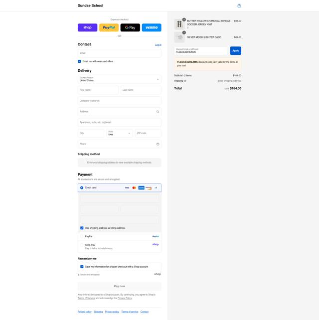 Sundae School checkout page showing Sundae School promo code box | Screenshot taken by SimplyCodes community member on Sep 8, 2025