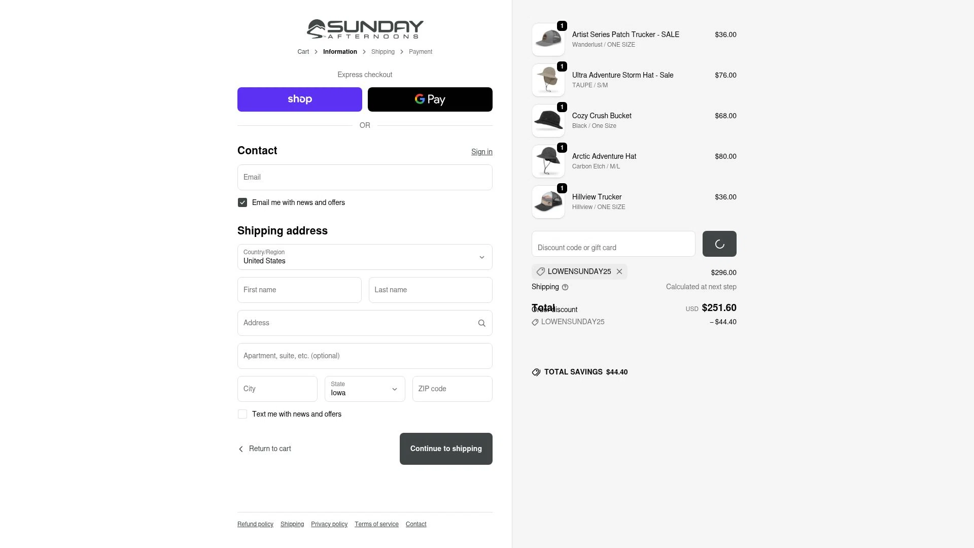 Sunday Afternoons checkout page showing Sunday Afternoons promo code box | Screenshot taken by SimplyCodes community member on Feb 9, 2026