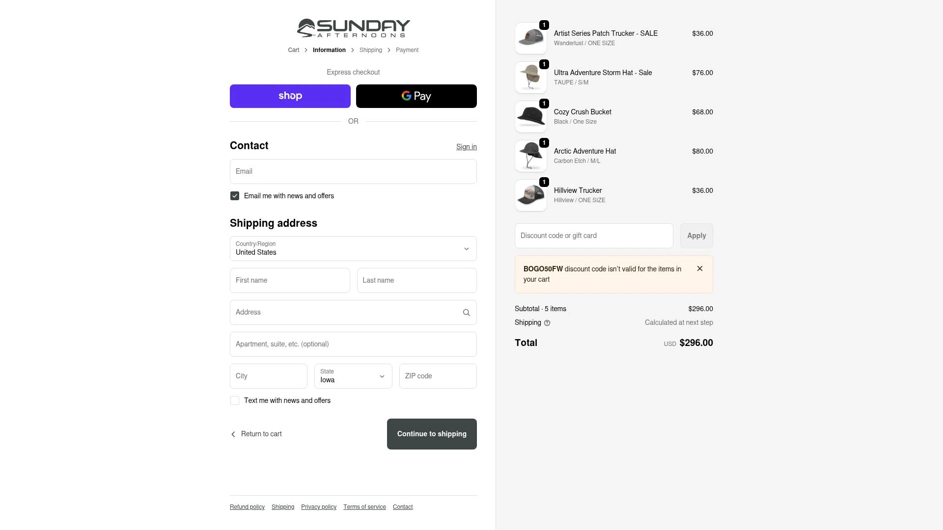 Sunday Afternoons checkout page showing Sunday Afternoons promo code box | Screenshot taken by SimplyCodes community member on Feb 9, 2026