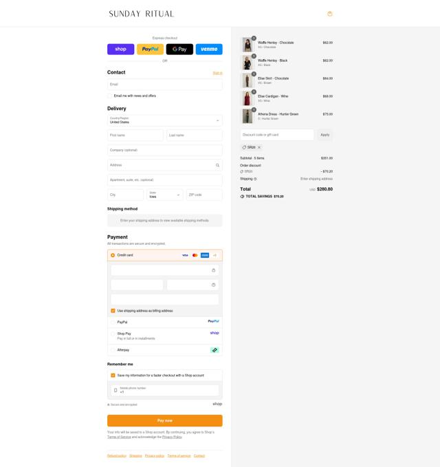Sunday Ritual checkout page showing Sunday Ritual discount code box | Screenshot taken by SimplyCodes community member on Sep 10, 2025