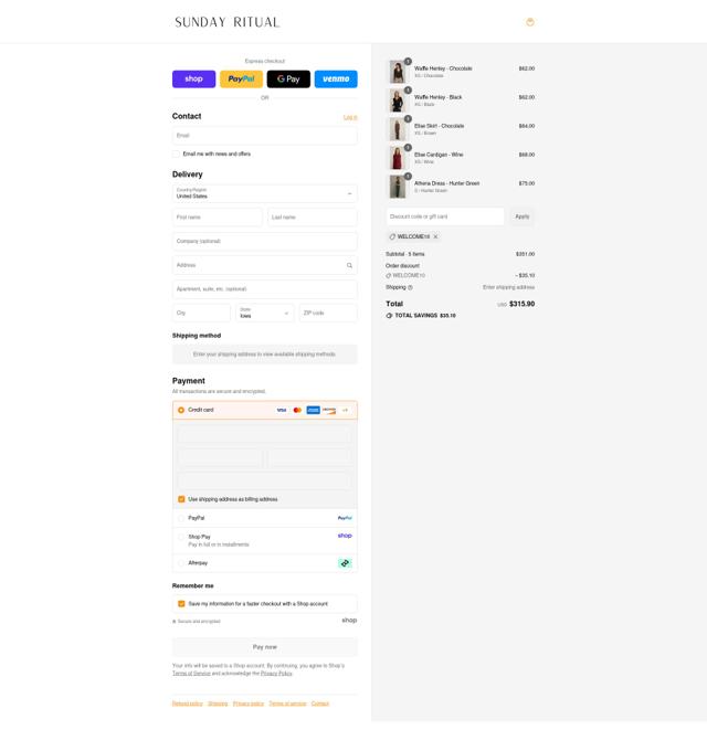 Sunday Ritual checkout page showing Sunday Ritual discount code box | Screenshot taken by SimplyCodes community member on Sep 6, 2025