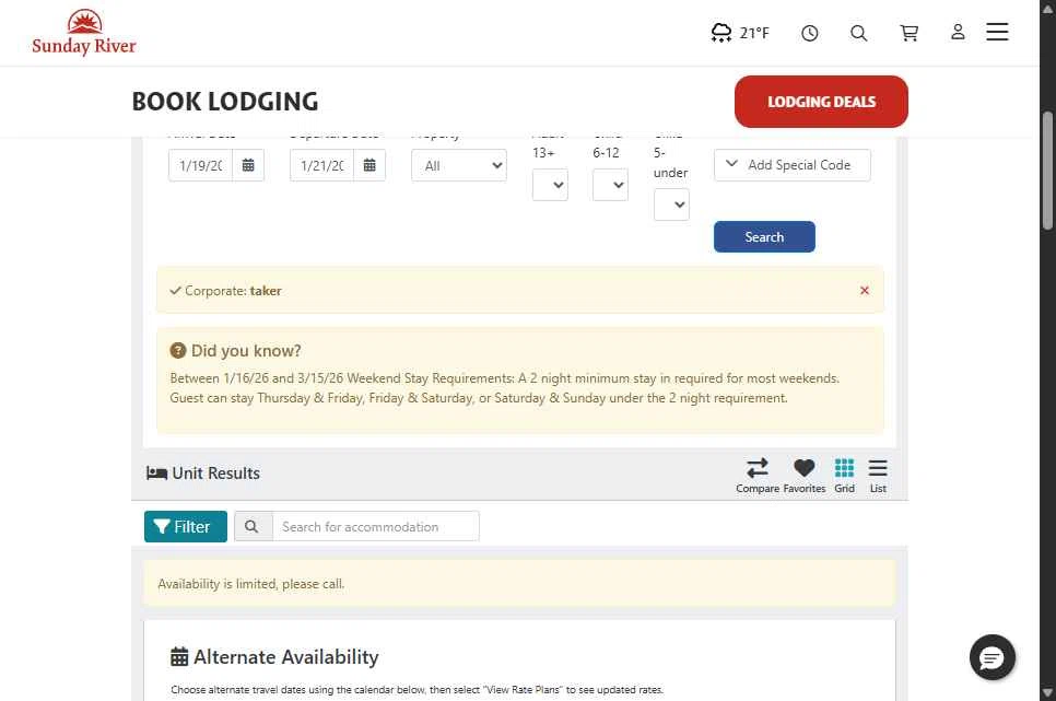 Sunday River checkout page showing Sunday River discount code box | Screenshot taken by SimplyCodes community member on Jan 19, 2026