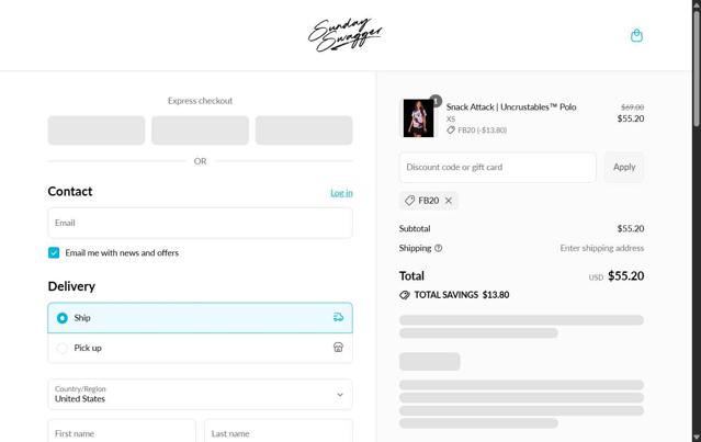 Sunday Swagger checkout page showing Sunday Swagger discount code box | Screenshot taken by SimplyCodes community member on Aug 22, 2025