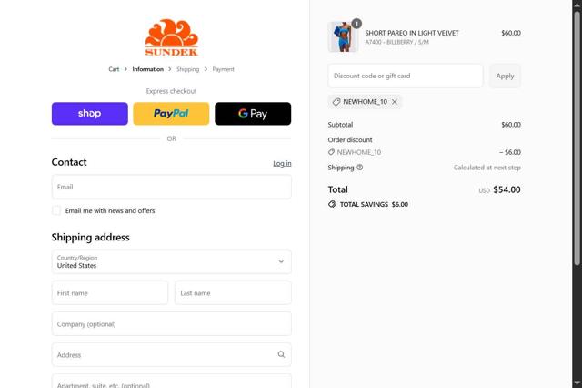Sundek checkout page showing Sundek discount code box | Screenshot taken by SimplyCodes community member on Sep 2, 2025