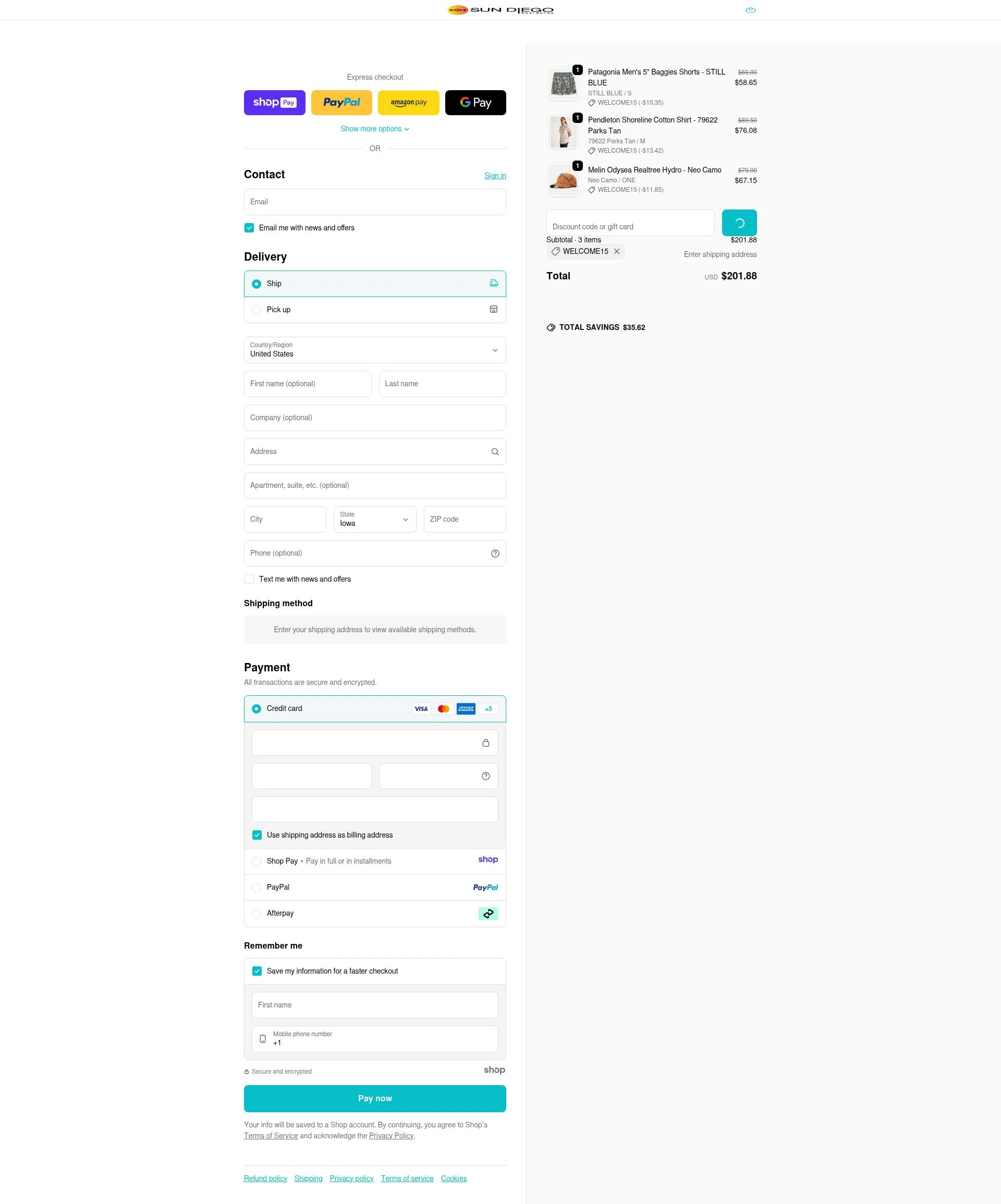 Sun Diego Boardshops checkout page showing Sun Diego Boardshops promo code box | Screenshot taken by SimplyCodes community member on Jan 7, 2026