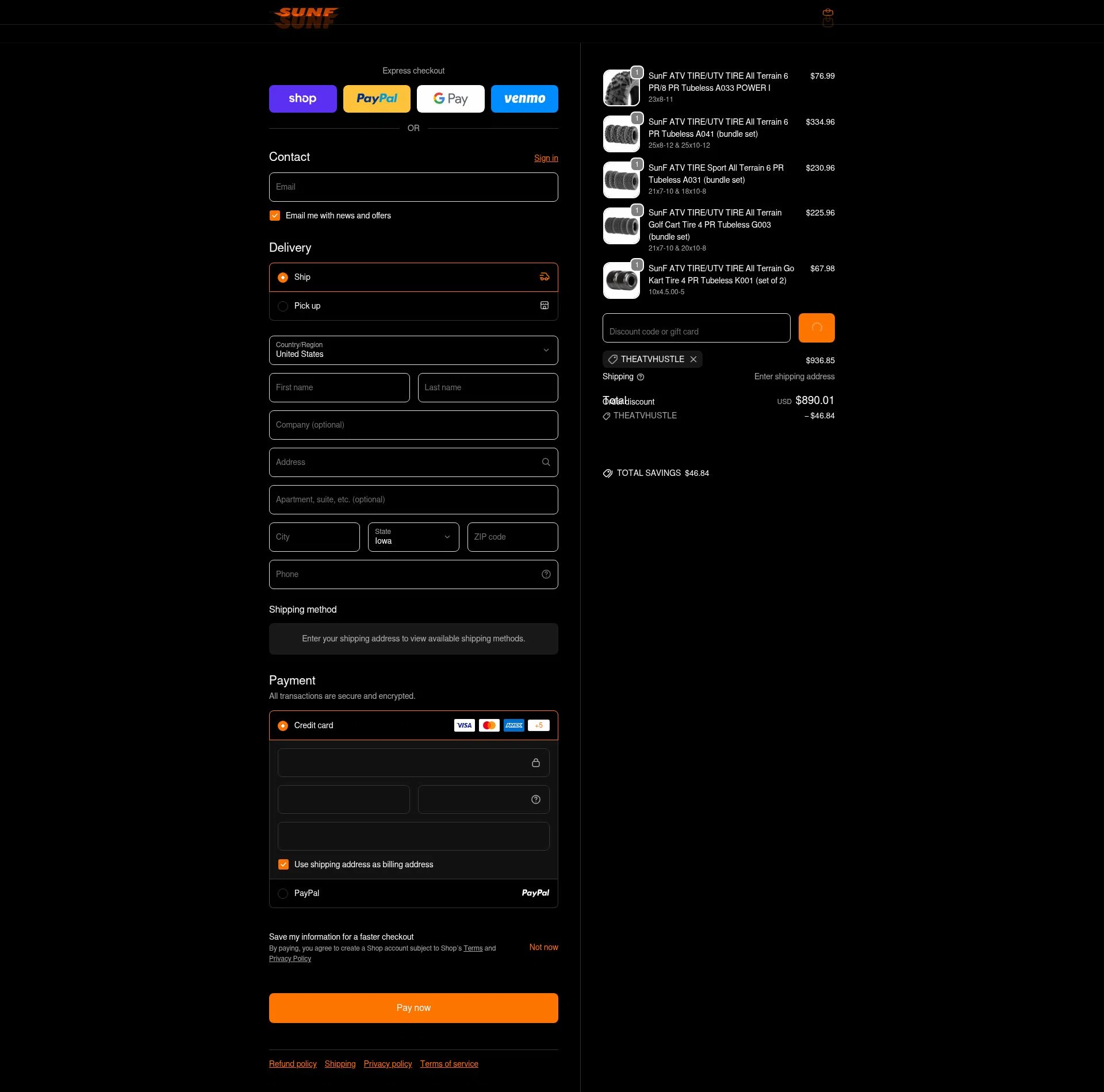 SUNF checkout page showing SUNF discount code box | Screenshot taken by SimplyCodes community member on Feb 18, 2026