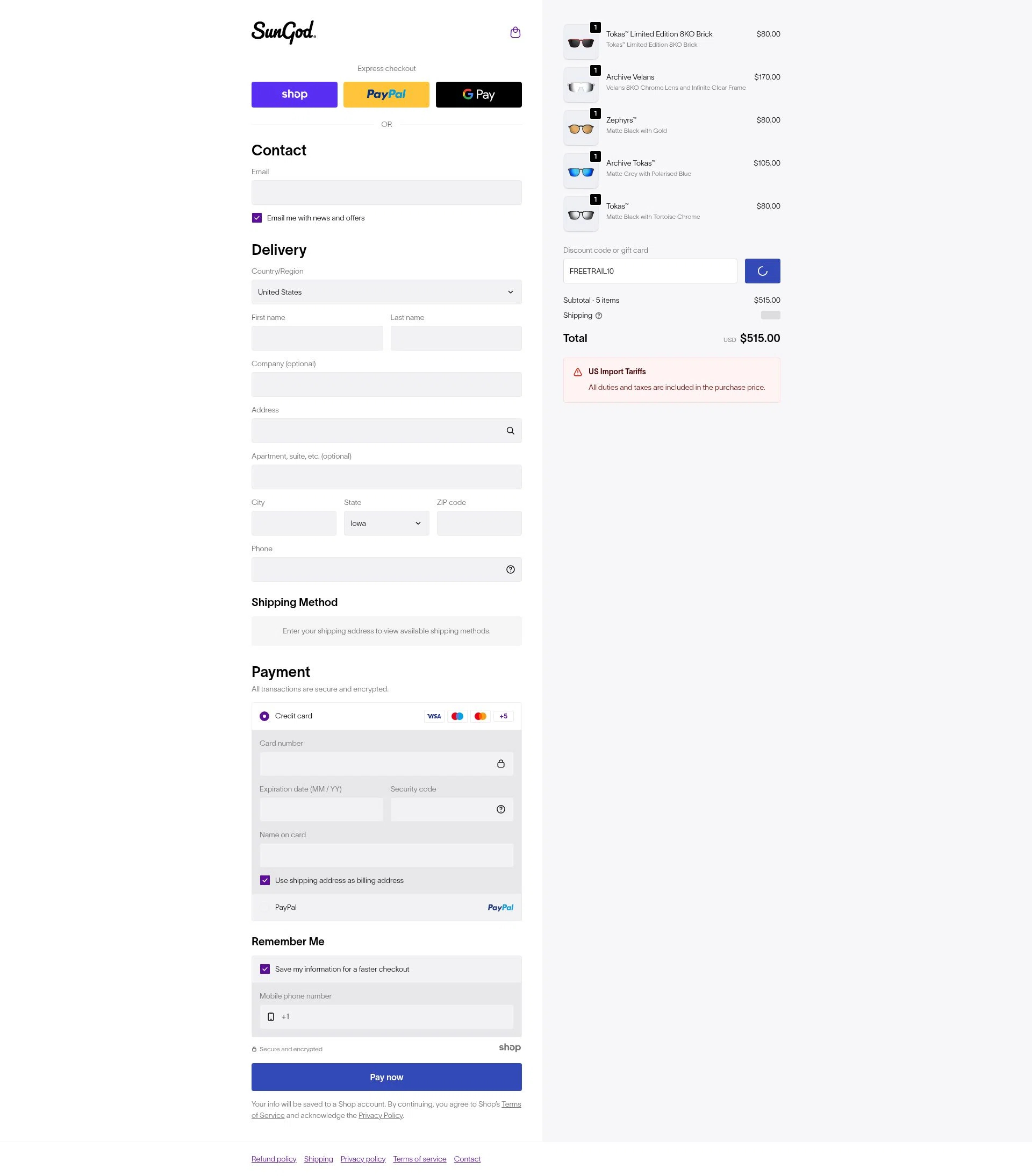 SunGod checkout page showing SunGod discount code box | Screenshot taken by SimplyCodes community member on Jan 16, 2026