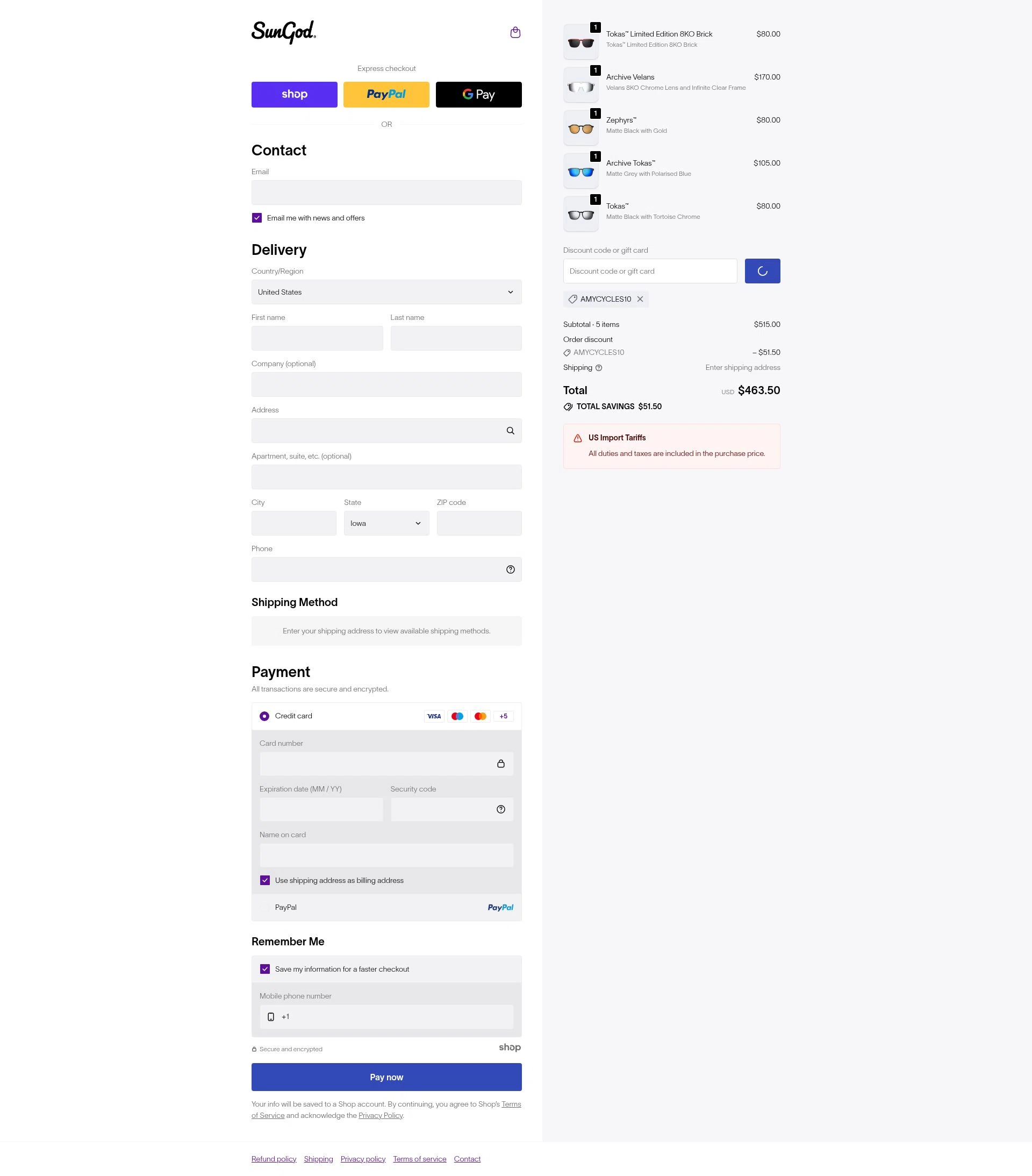 SunGod checkout page showing SunGod discount code box | Screenshot taken by SimplyCodes community member on Jan 11, 2026