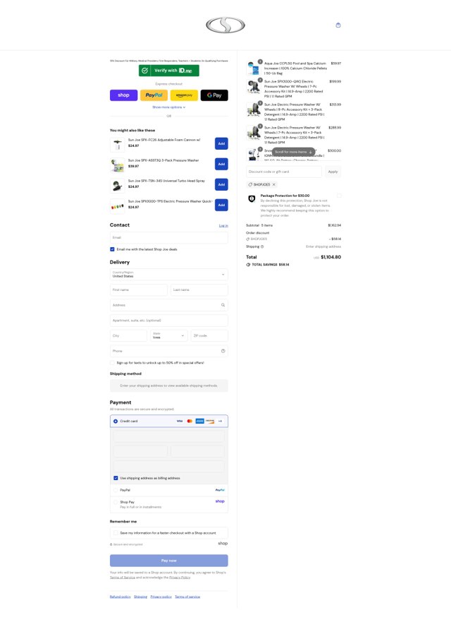 Snow Joe + Sun Joe checkout page showing Snow Joe + Sun Joe promo code box | Screenshot taken by SimplyCodes community member on Aug 31, 2025