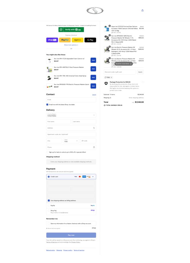 Snow Joe + Sun Joe checkout page showing Snow Joe + Sun Joe promo code box | Screenshot taken by SimplyCodes community member on Aug 27, 2025