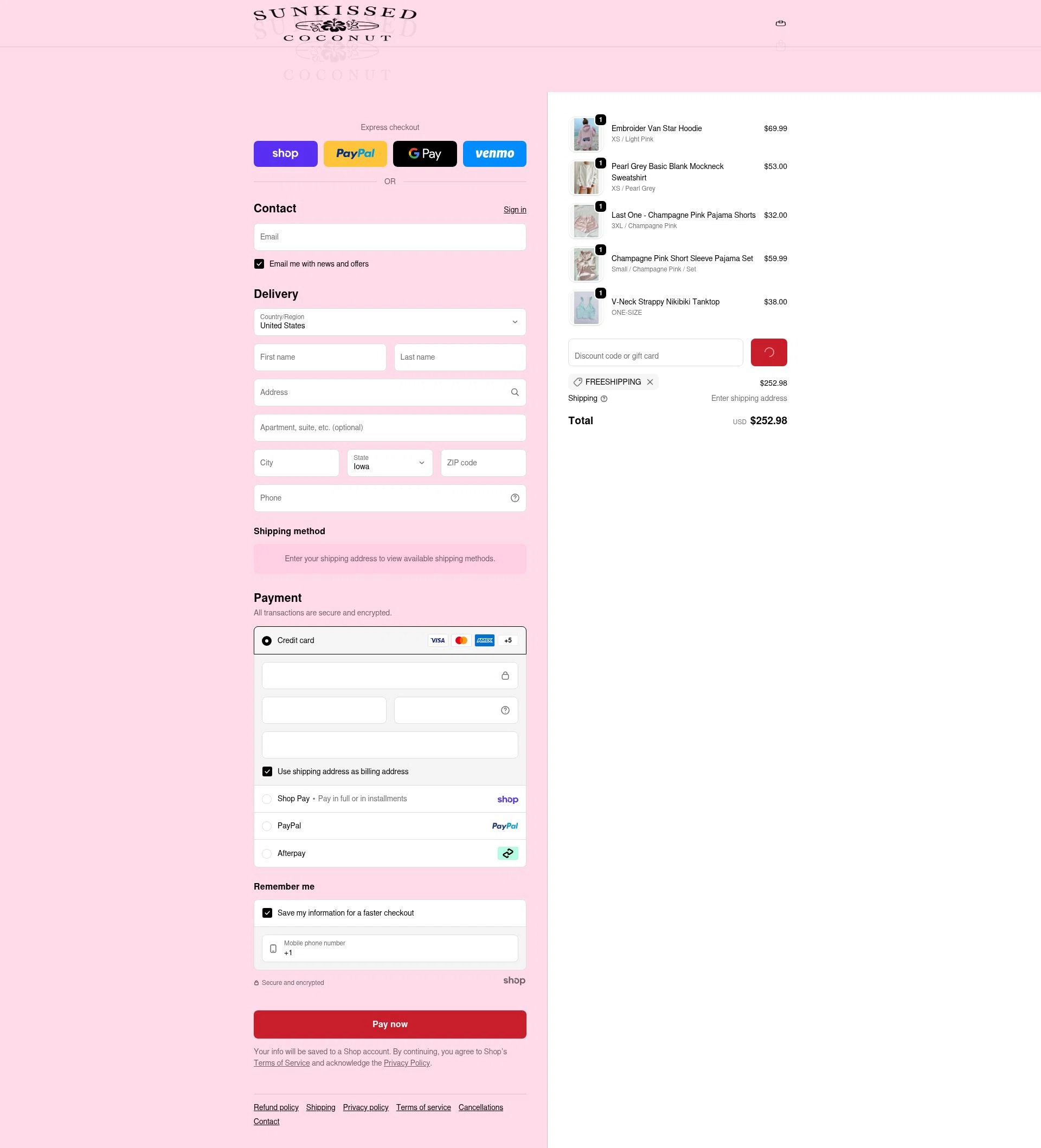 Sunkissed Coconut checkout page showing Sunkissed Coconut discount code box | Screenshot taken by SimplyCodes community member on Jan 27, 2026