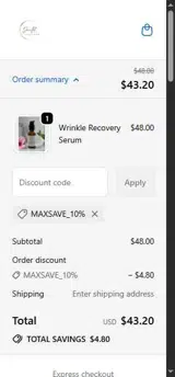 MAXSAVE_10% coupon verification screenshot