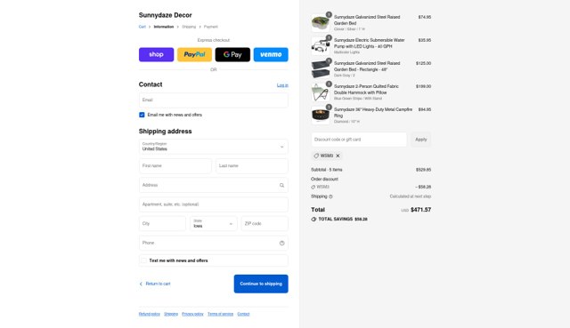 Sunnydaze Decor checkout page showing Sunnydaze Decor promo code box | Screenshot taken by SimplyCodes community member on Sep 2, 2025