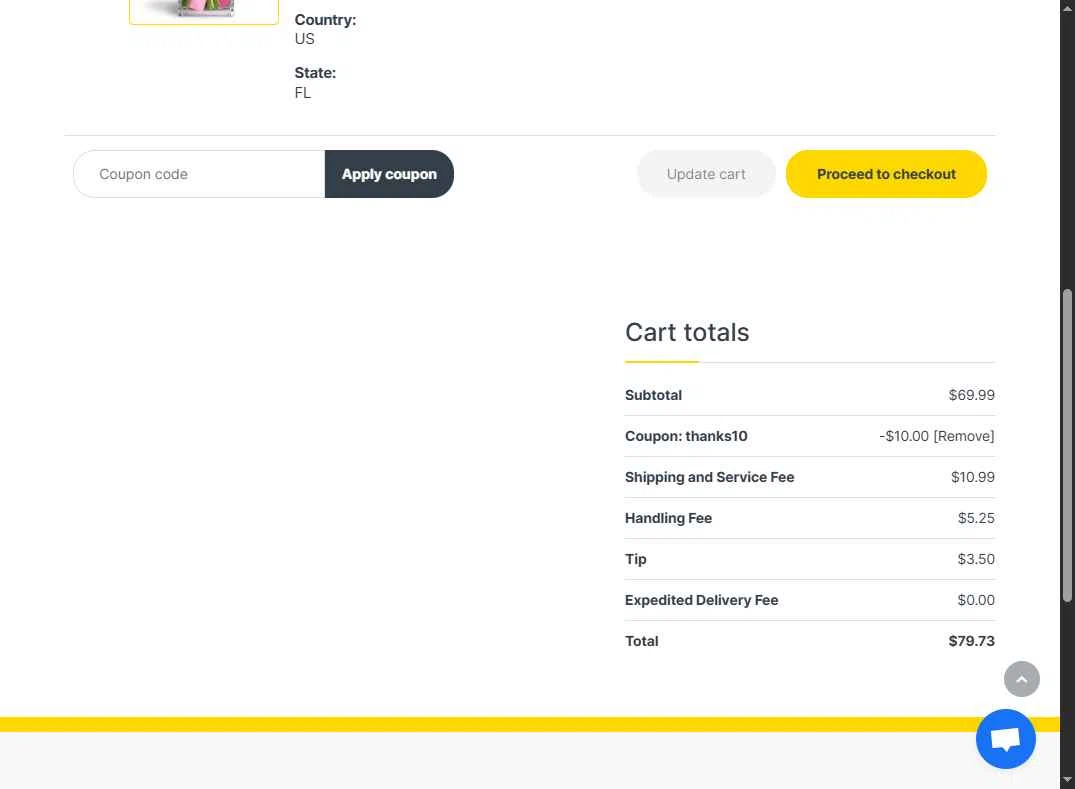 Sunny Flower Delivery checkout page showing Sunny Flower Delivery promo code box | Screenshot taken by SimplyCodes community member on Oct 27, 2025