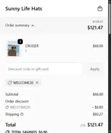 WELCOME20 coupon verification screenshot