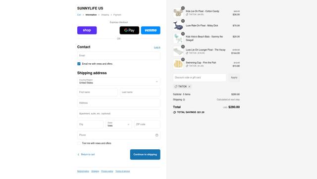 Sunnylife USA checkout page showing Sunnylife USA promo code box | Screenshot taken by SimplyCodes community member on Aug 8, 2025