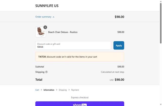 Sunnylife USA checkout page showing Sunnylife USA promo code box | Screenshot taken by SimplyCodes community member on Aug 12, 2025