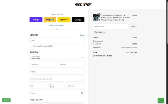 Sunpie checkout page showing Sunpie discount code box | Screenshot taken by SimplyCodes community member on Sep 17, 2025