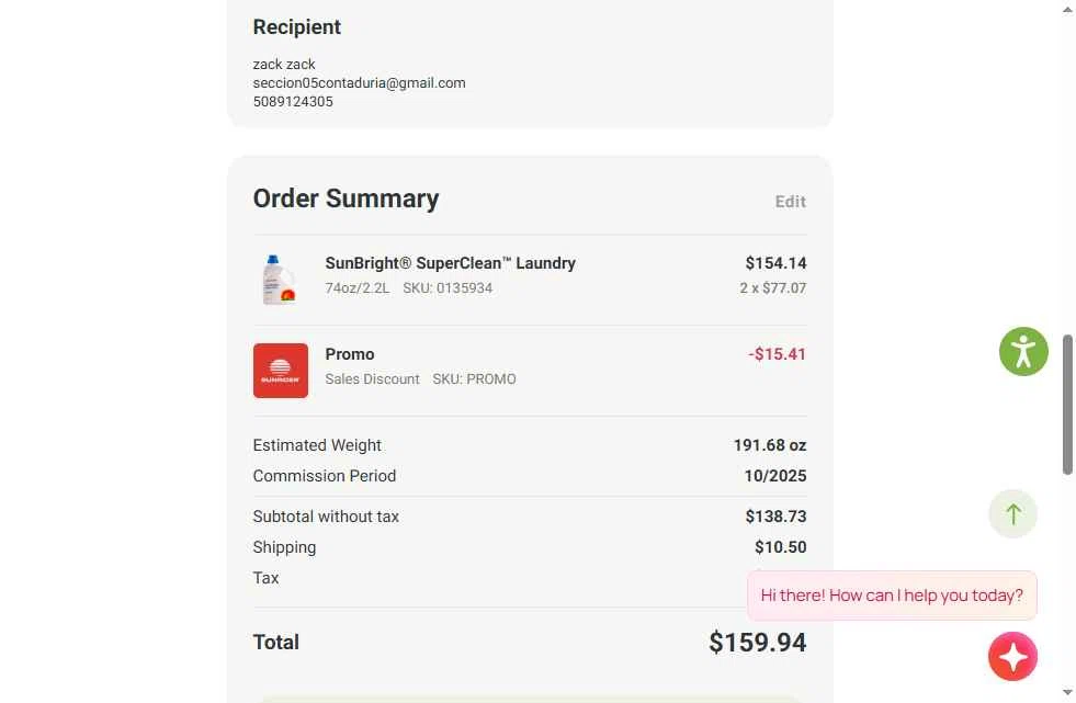 Sunrider checkout page showing Sunrider coupon code box | Screenshot taken by SimplyCodes community member on Oct 31, 2025