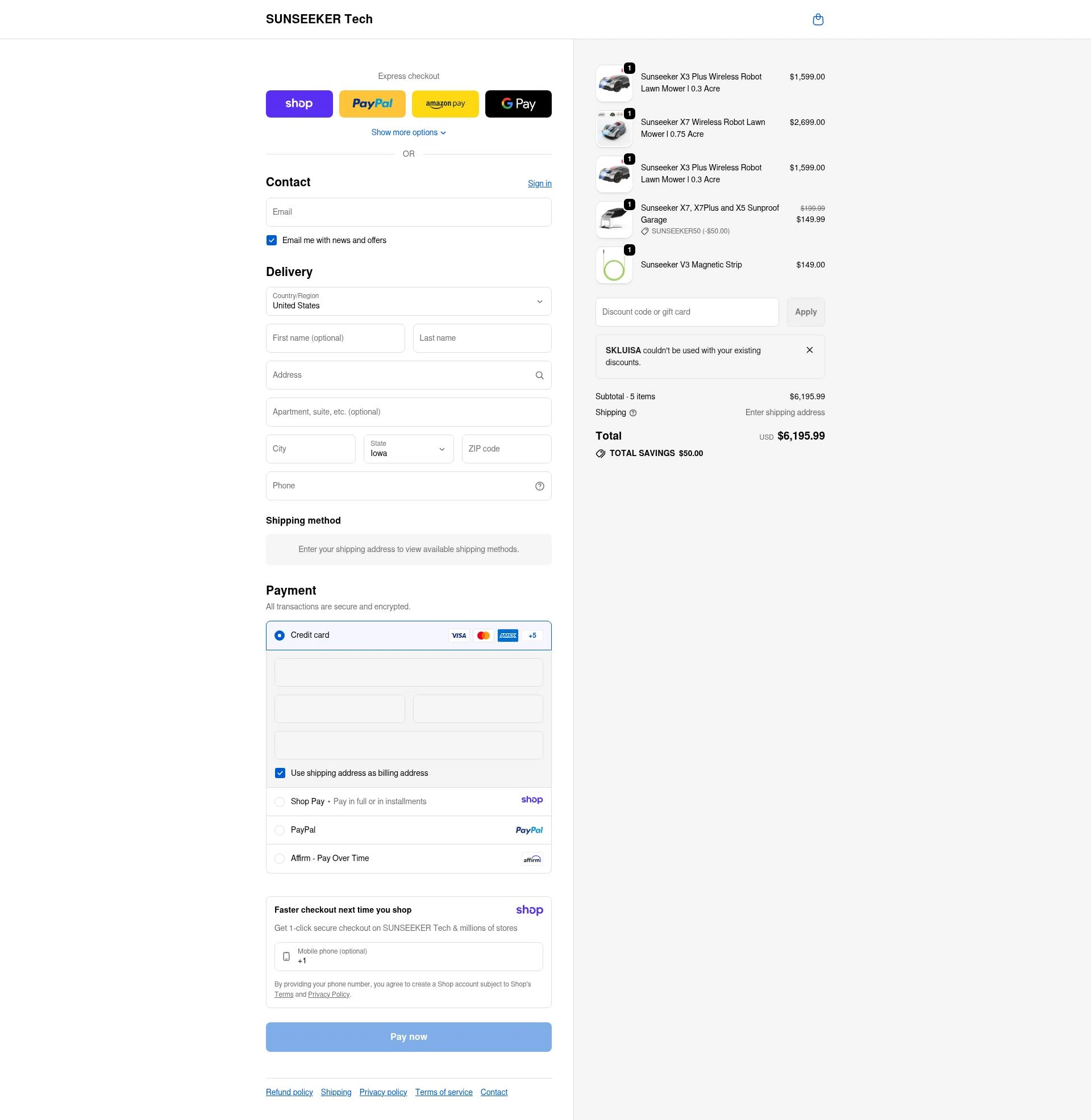 SUNSEEKER Tech checkout page showing SUNSEEKER Tech promo code box | Screenshot taken by SimplyCodes community member on Jan 8, 2026