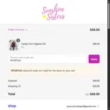 Sunshine Sisters coupon verification screenshot